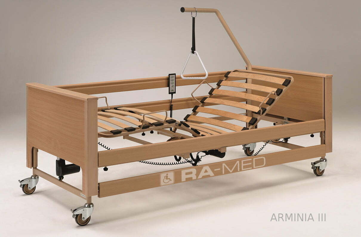 Łóżko rehabilitacyjne, elektryczne, drewniane [ARMINIA – Burmeier] – NOWE